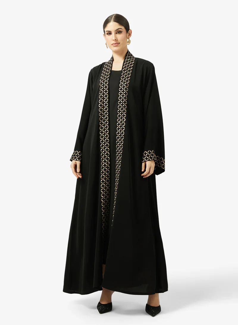 hayas closet  Lace Embellished Open Front Abaya for Women | Best Price UAE